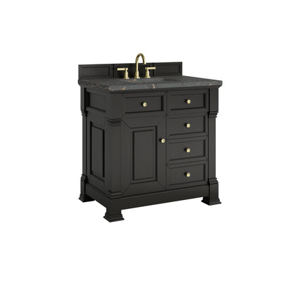 James Martin Vanities Brookfield 36" Black Onyx Single Vanity With 3cm Parisien Bleu Silestone Top