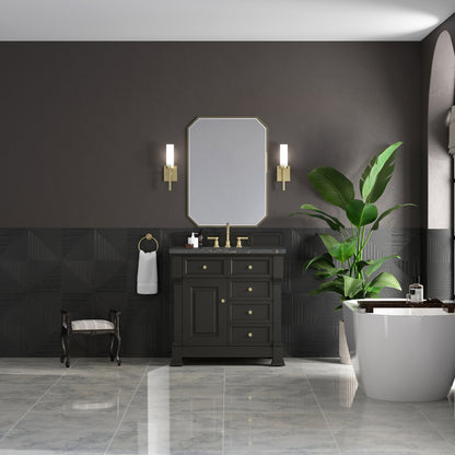 James Martin Vanities Brookfield 36" Black Onyx Single Vanity With 3cm Parisien Bleu Silestone Top