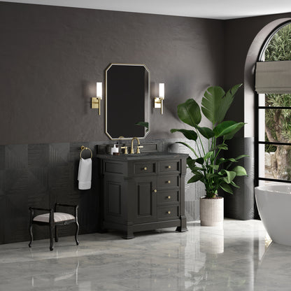 James Martin Vanities Brookfield 36" Black Onyx Single Vanity With 3cm Parisien Bleu Silestone Top