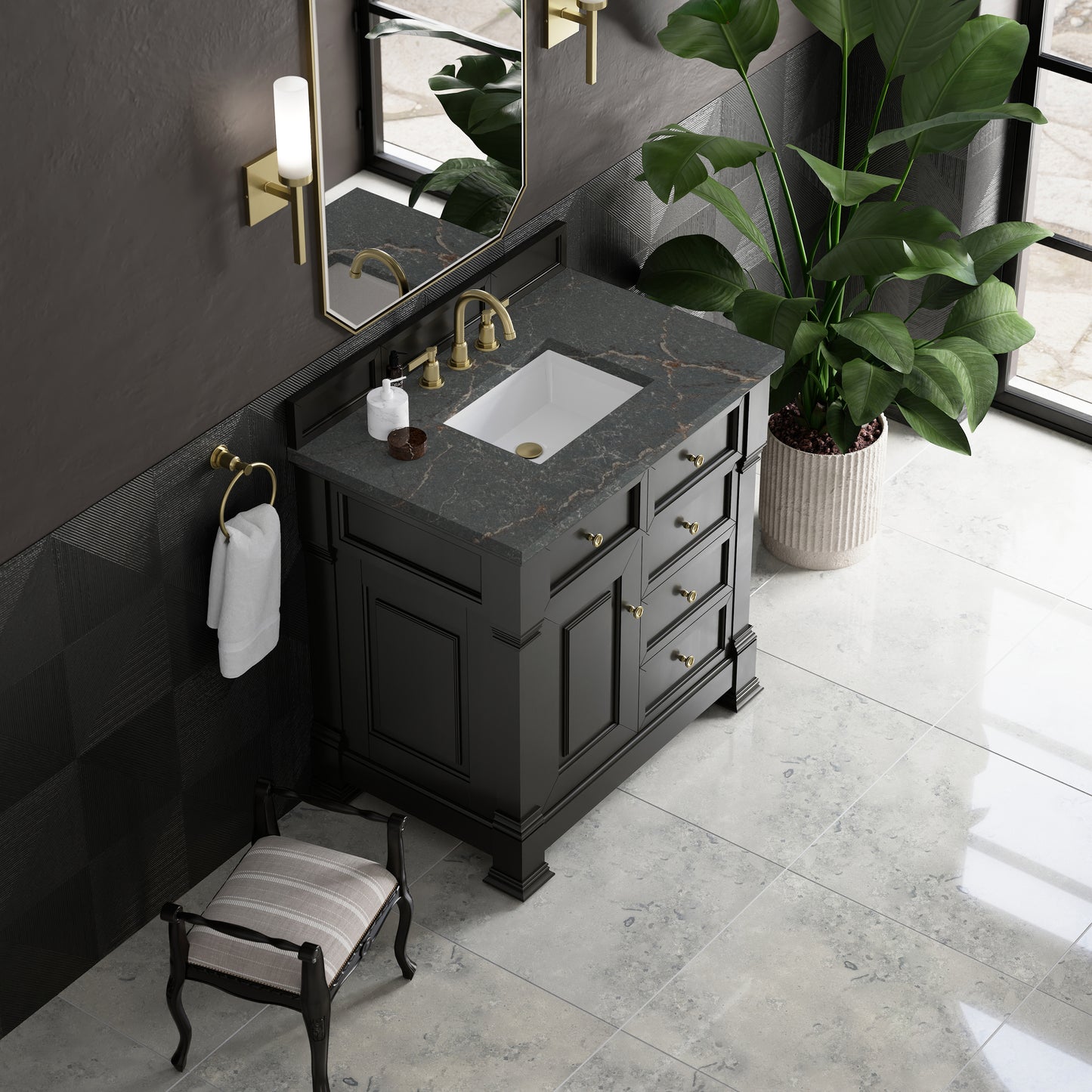 James Martin Vanities Brookfield 36" Black Onyx Single Vanity With 3cm Parisien Bleu Silestone Top