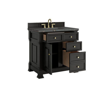 James Martin Vanities Brookfield 36" Black Onyx Single Vanity With 3cm Parisien Bleu Silestone Top