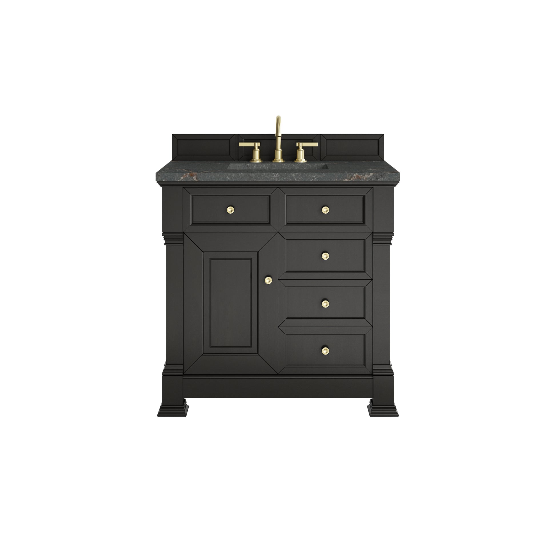 James Martin Vanities Brookfield 36" Black Onyx Single Vanity With 3cm Parisien Bleu Silestone Top