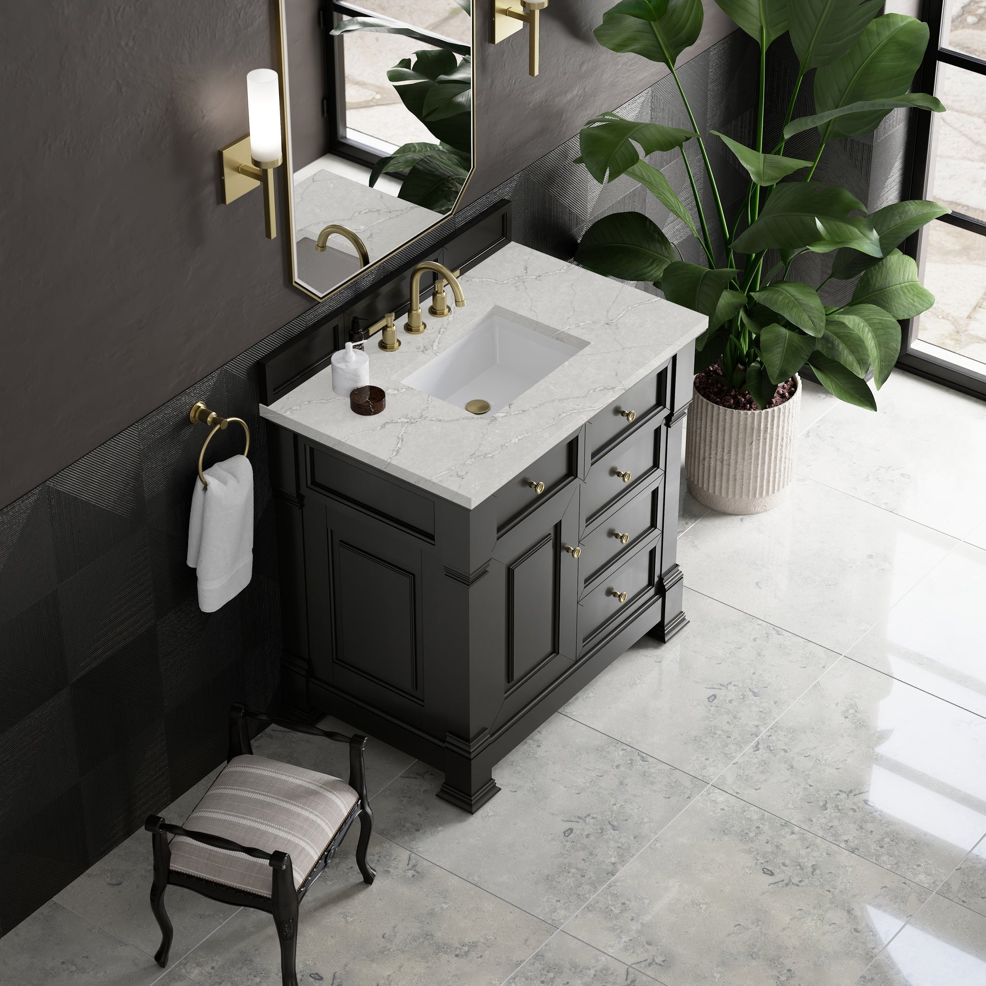 James Martin Vanities Brookfield 36" Black Onyx Single Vanity With 3cm Victorian Silver Silestone Top