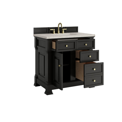 James Martin Vanities Brookfield 36" Black Onyx Single Vanity With 3cm Victorian Silver Silestone Top