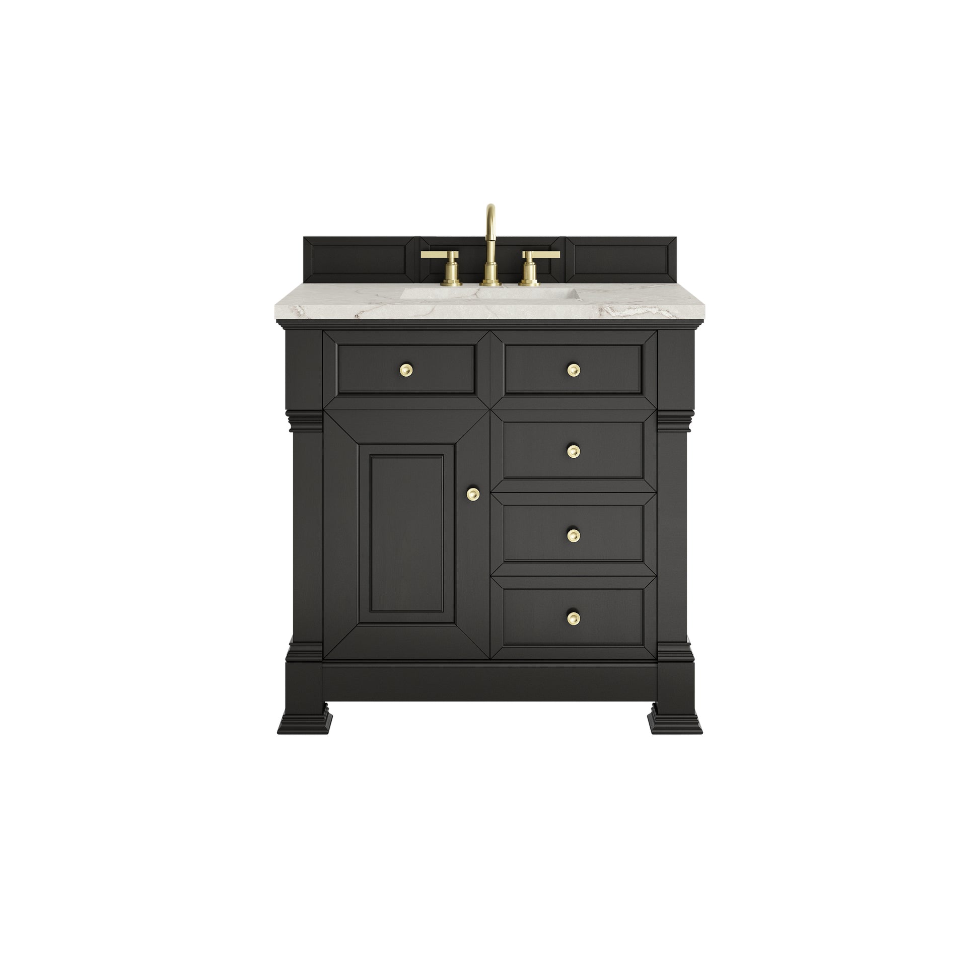 James Martin Vanities Brookfield 36" Black Onyx Single Vanity With 3cm Victorian Silver Silestone Top