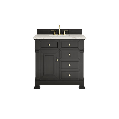 James Martin Vanities Brookfield 36" Black Onyx Single Vanity With 3cm Victorian Silver Silestone Top