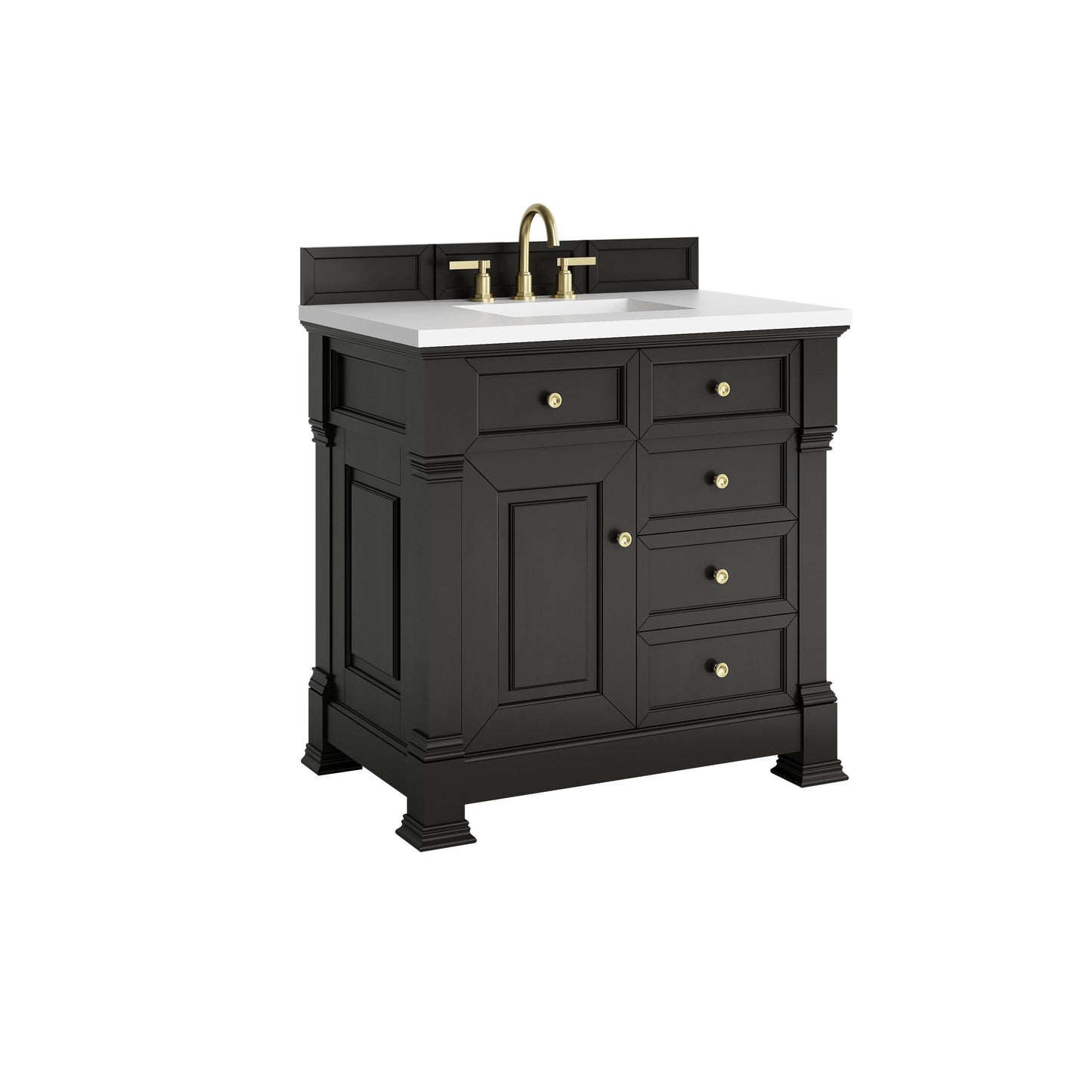James Martin Vanities Brookfield 36" Black Onyx Single Vanity With 3cm White Zeus Silestone Top