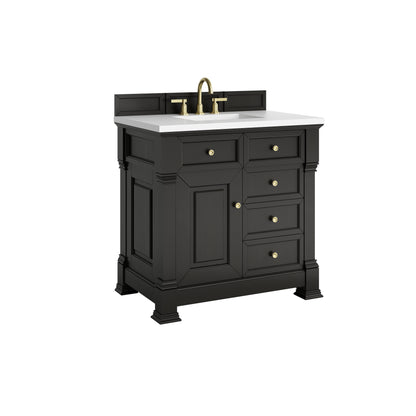 James Martin Vanities Brookfield 36" Black Onyx Single Vanity With 3cm White Zeus Silestone Top
