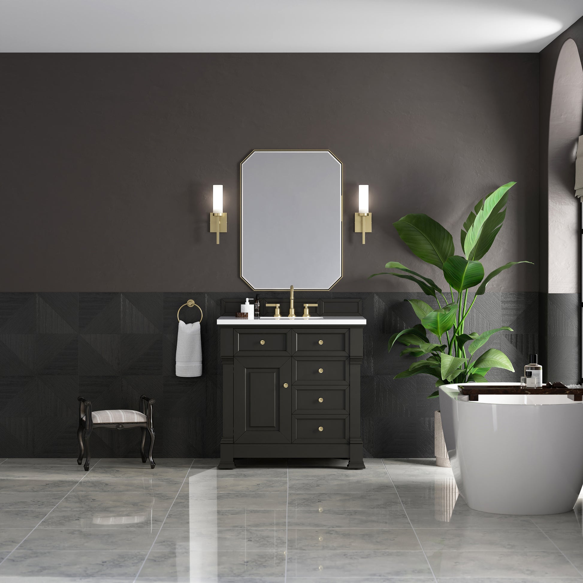 James Martin Vanities Brookfield 36" Black Onyx Single Vanity With 3cm White Zeus Silestone Top