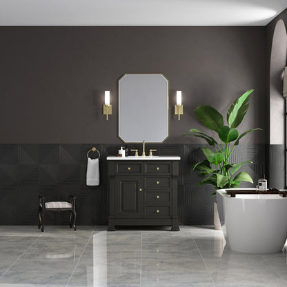 James Martin Vanities Brookfield 36" Black Onyx Single Vanity With 3cm White Zeus Silestone Top