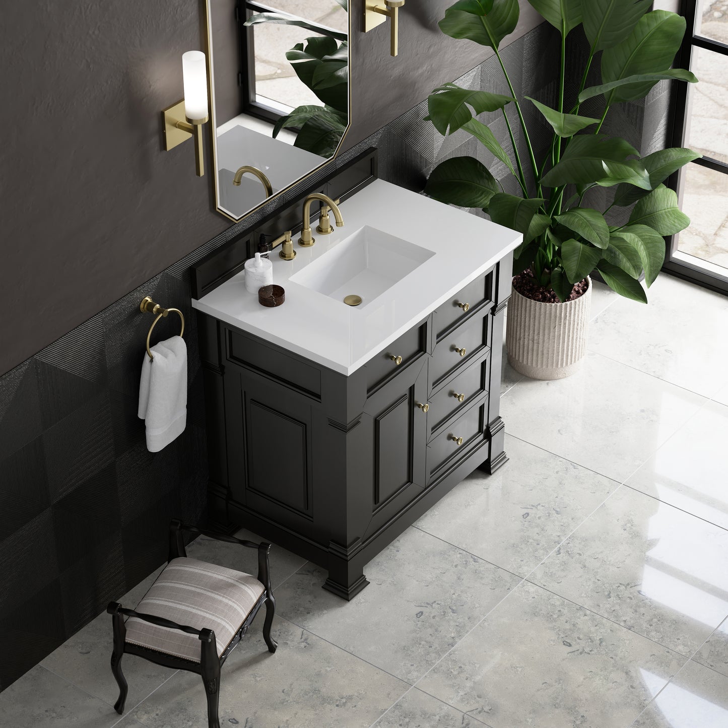 James Martin Vanities Brookfield 36" Black Onyx Single Vanity With 3cm White Zeus Silestone Top