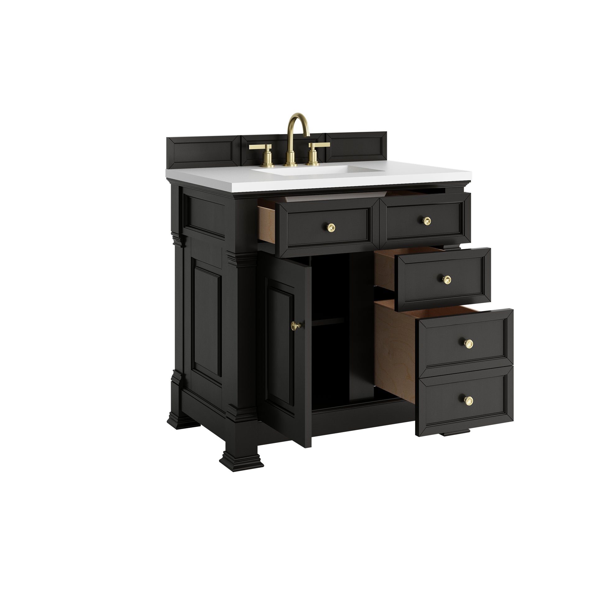 James Martin Vanities Brookfield 36" Black Onyx Single Vanity With 3cm White Zeus Silestone Top