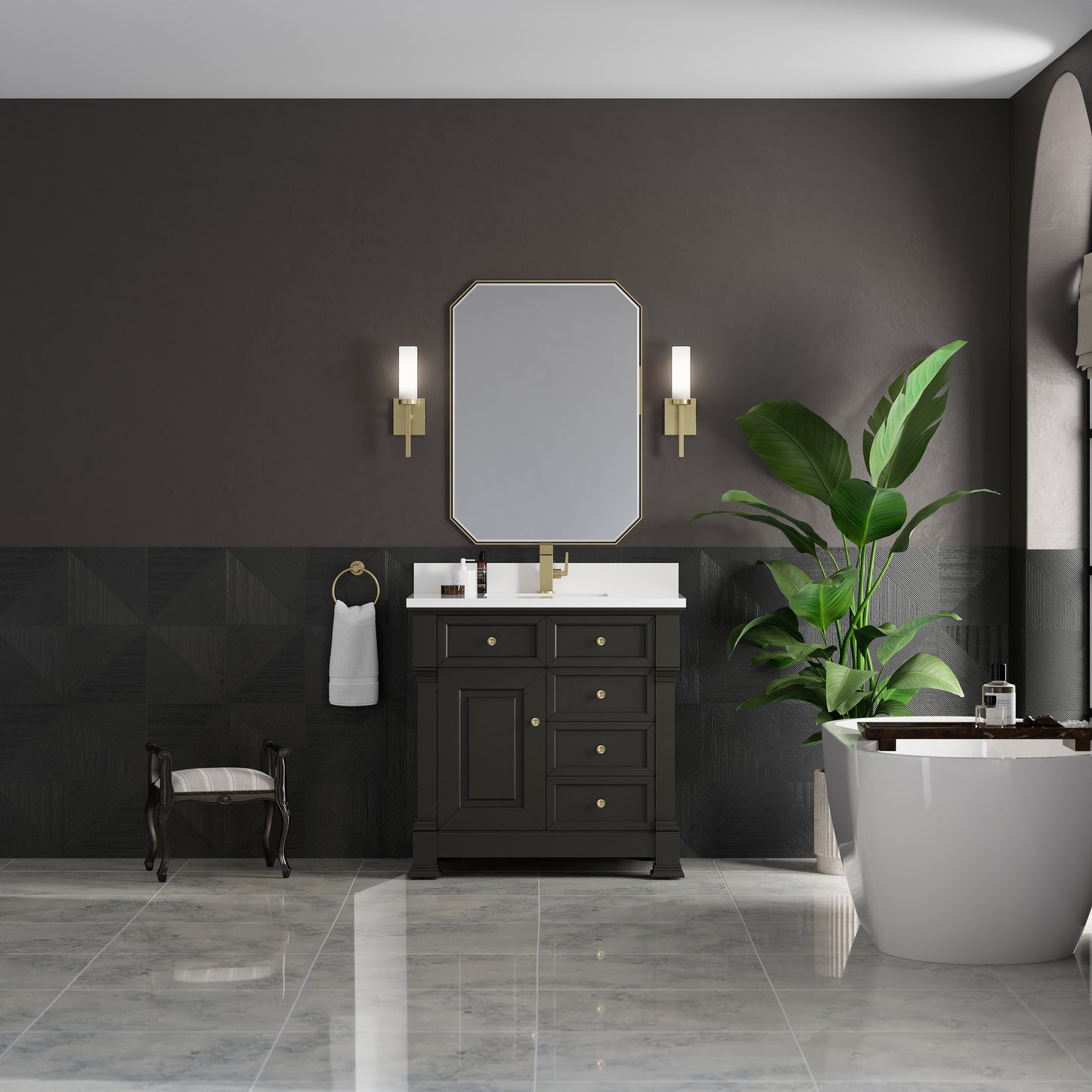 James Martin Vanities Brookfield 36" Black Onyx Single Vanity With Single Hole 3cm White Zeus Silestone Top and Backsplash