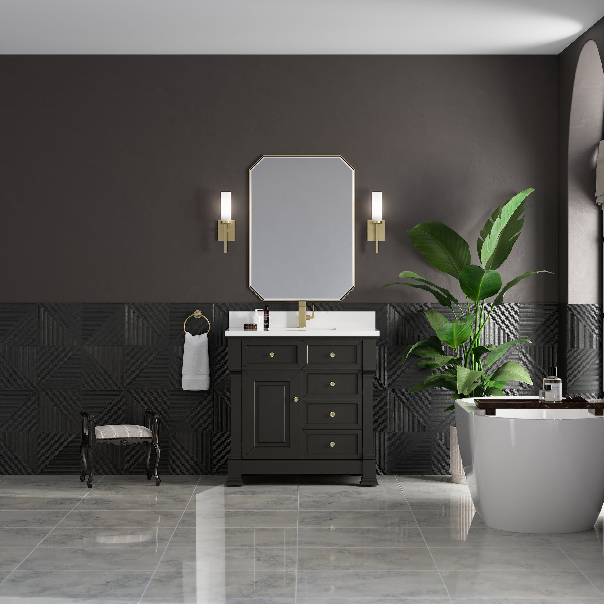 James Martin Vanities Brookfield 36" Black Onyx Single Vanity With Single Hole 3cm White Zeus Silestone Top and Backsplash