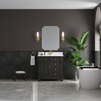 James Martin Vanities Brookfield 36" Black Onyx Single Vanity With Single Hole 3cm White Zeus Silestone Top and Backsplash