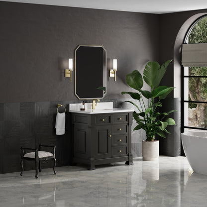 James Martin Vanities Brookfield 36" Black Onyx Single Vanity With Single Hole 3cm White Zeus Silestone Top and Backsplash