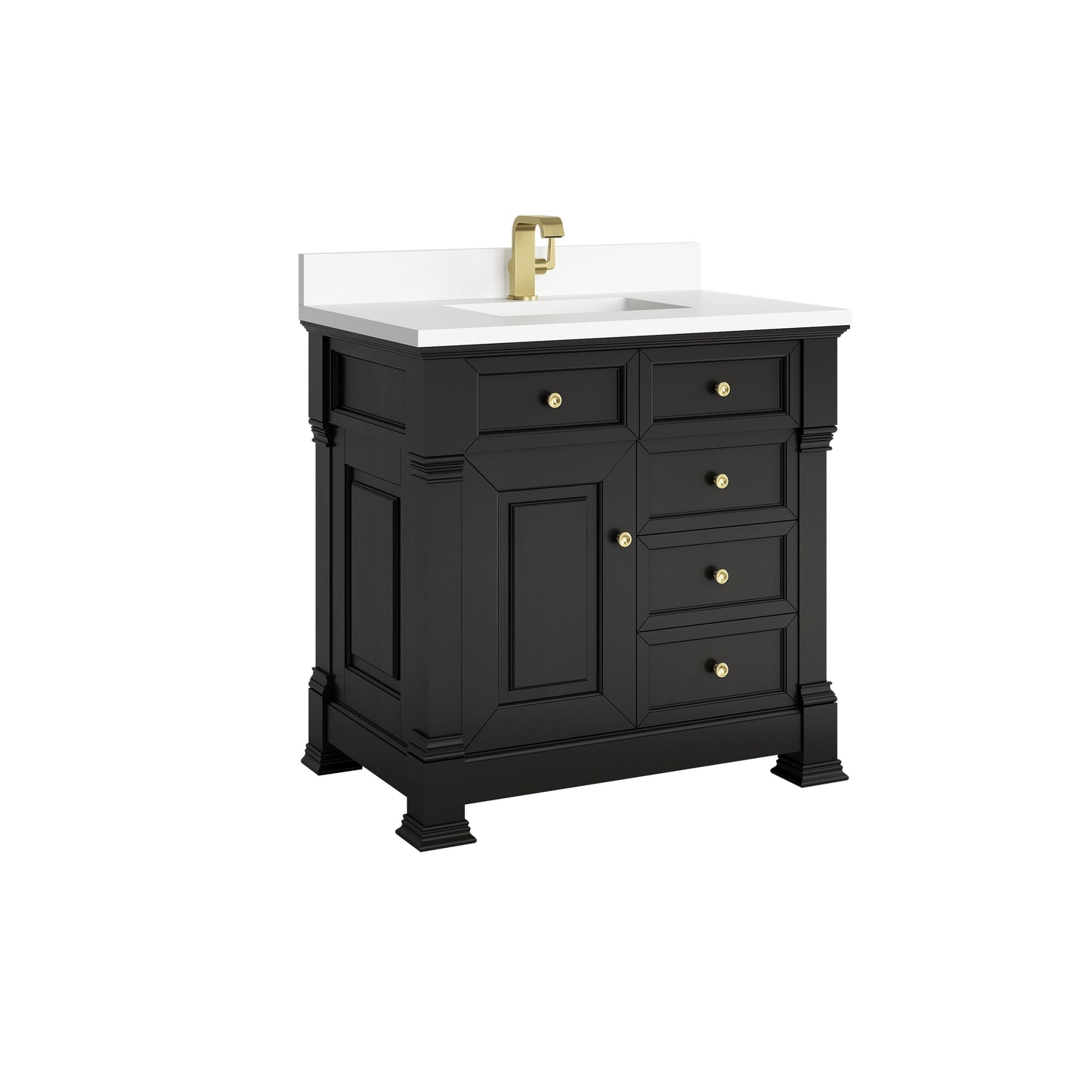 James Martin Vanities Brookfield 36" Black Onyx Single Vanity With Single Hole 3cm White Zeus Silestone Top and Backsplash