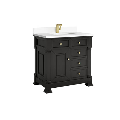 James Martin Vanities Brookfield 36" Black Onyx Single Vanity With Single Hole 3cm White Zeus Silestone Top and Backsplash