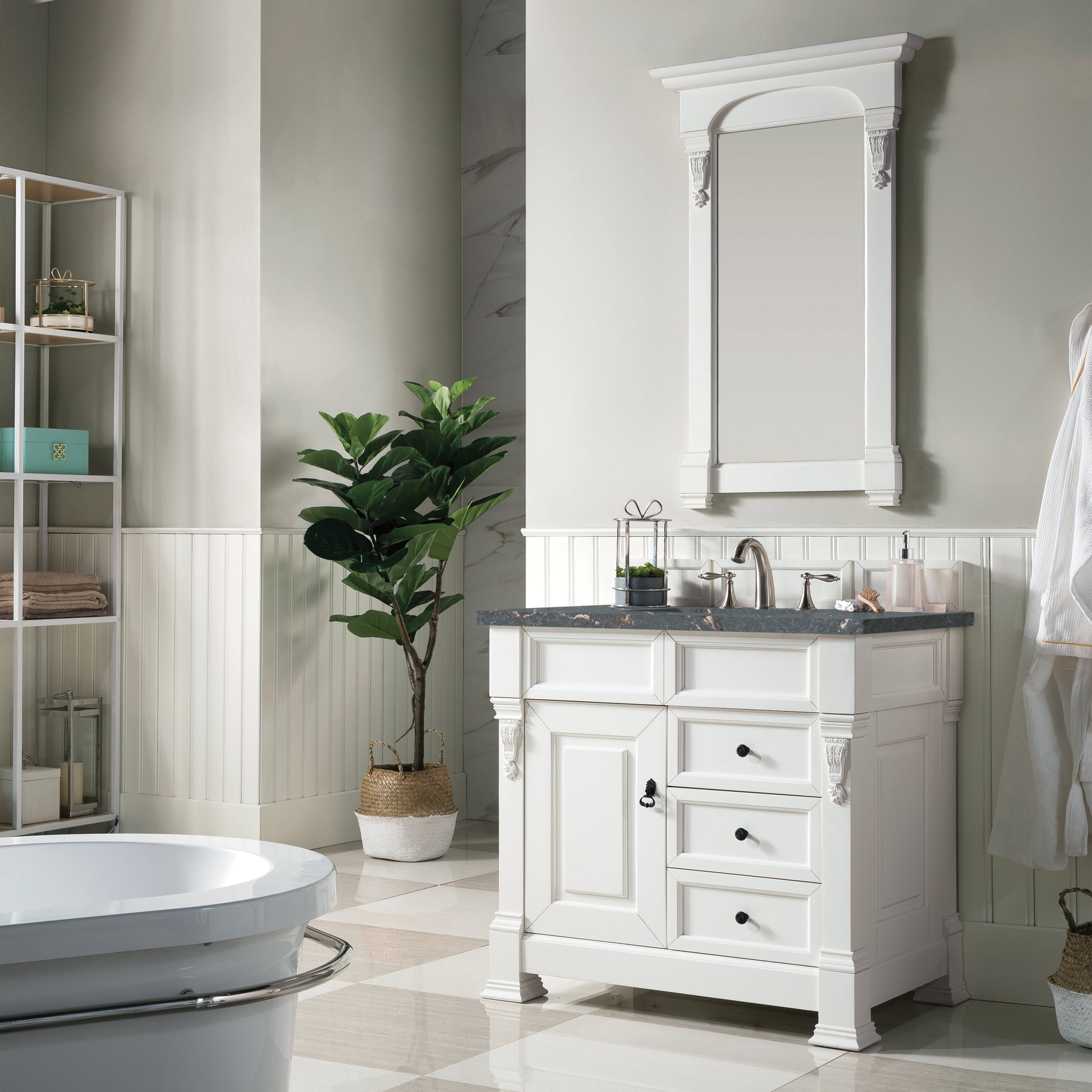 James Martin Vanities Brookfield 36" Bright White Single Vanity With 3 cm Parisien Bleu Quartz Top