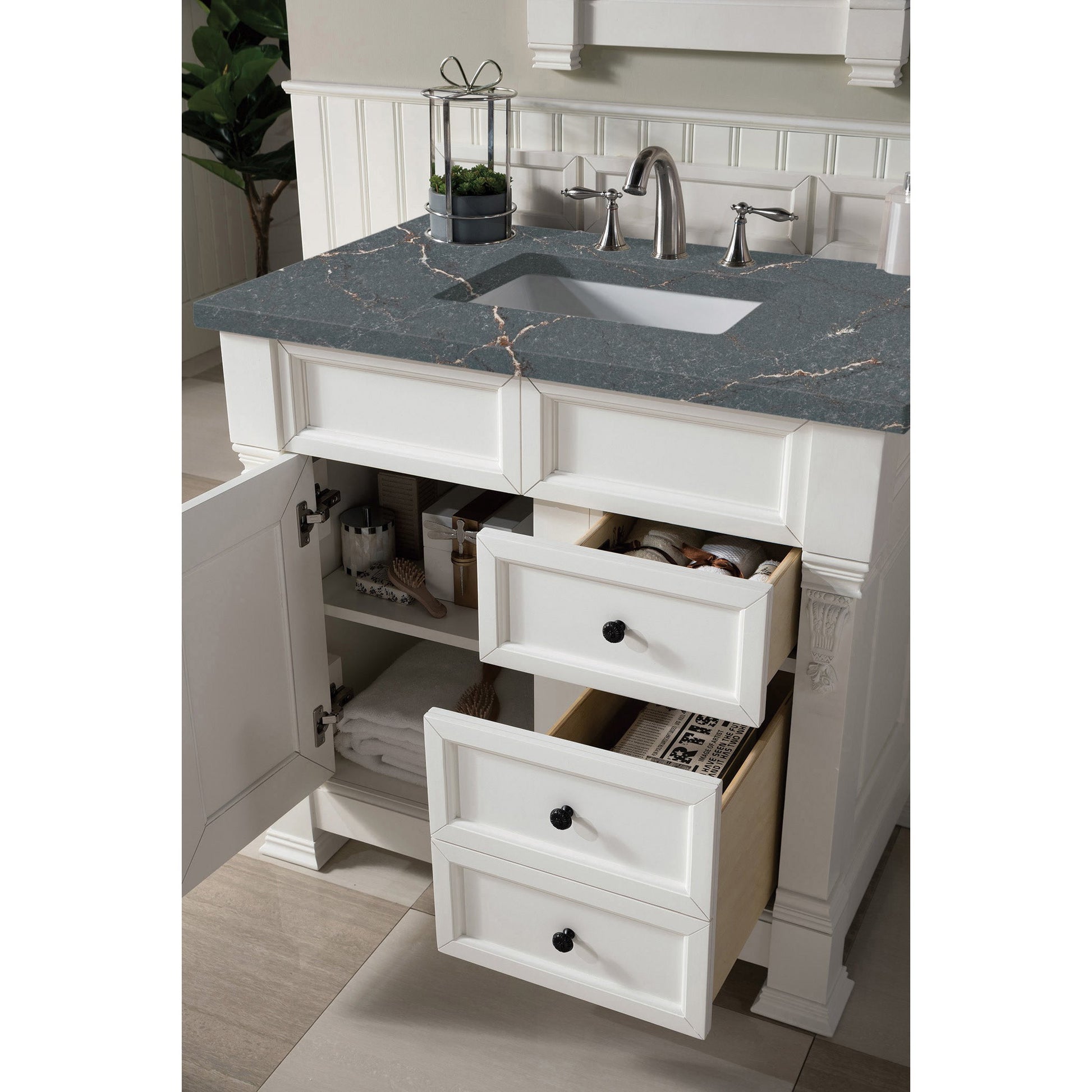 James Martin Vanities Brookfield 36" Bright White Single Vanity With 3 cm Parisien Bleu Quartz Top