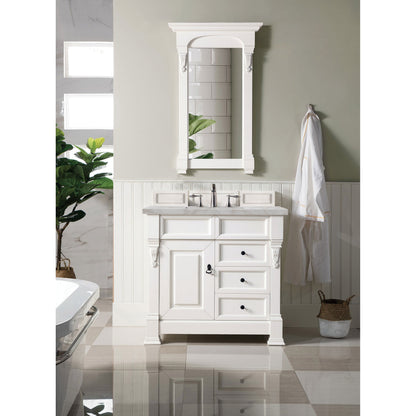 James Martin Vanities Brookfield 36" Bright White Single Vanity With 3 cm Victorian Silver Quartz Top