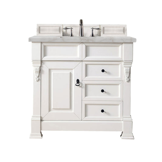 James Martin Vanities Brookfield 36" Bright White Single Vanity With 3 cm Victorian Silver Quartz Top