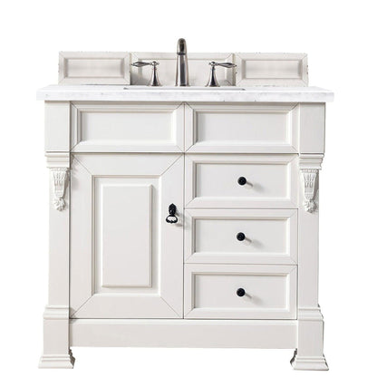 James Martin Vanities Brookfield 36" Bright White Single Vanity With 3cm Arctic Fall Solid Surface Top