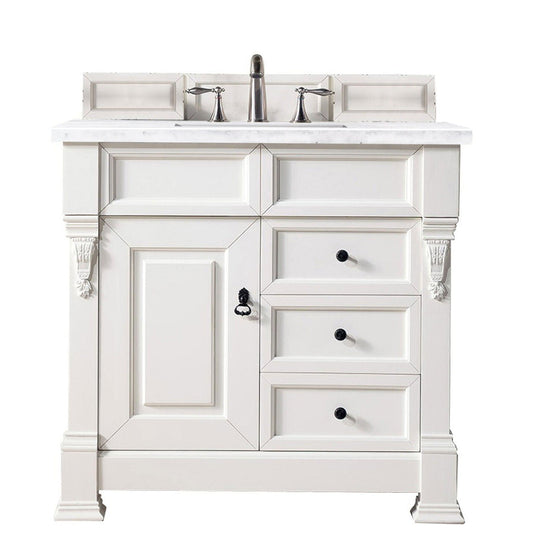 James Martin Vanities Brookfield 36" Bright White Single Vanity With 3cm Arctic Fall Solid Surface Top