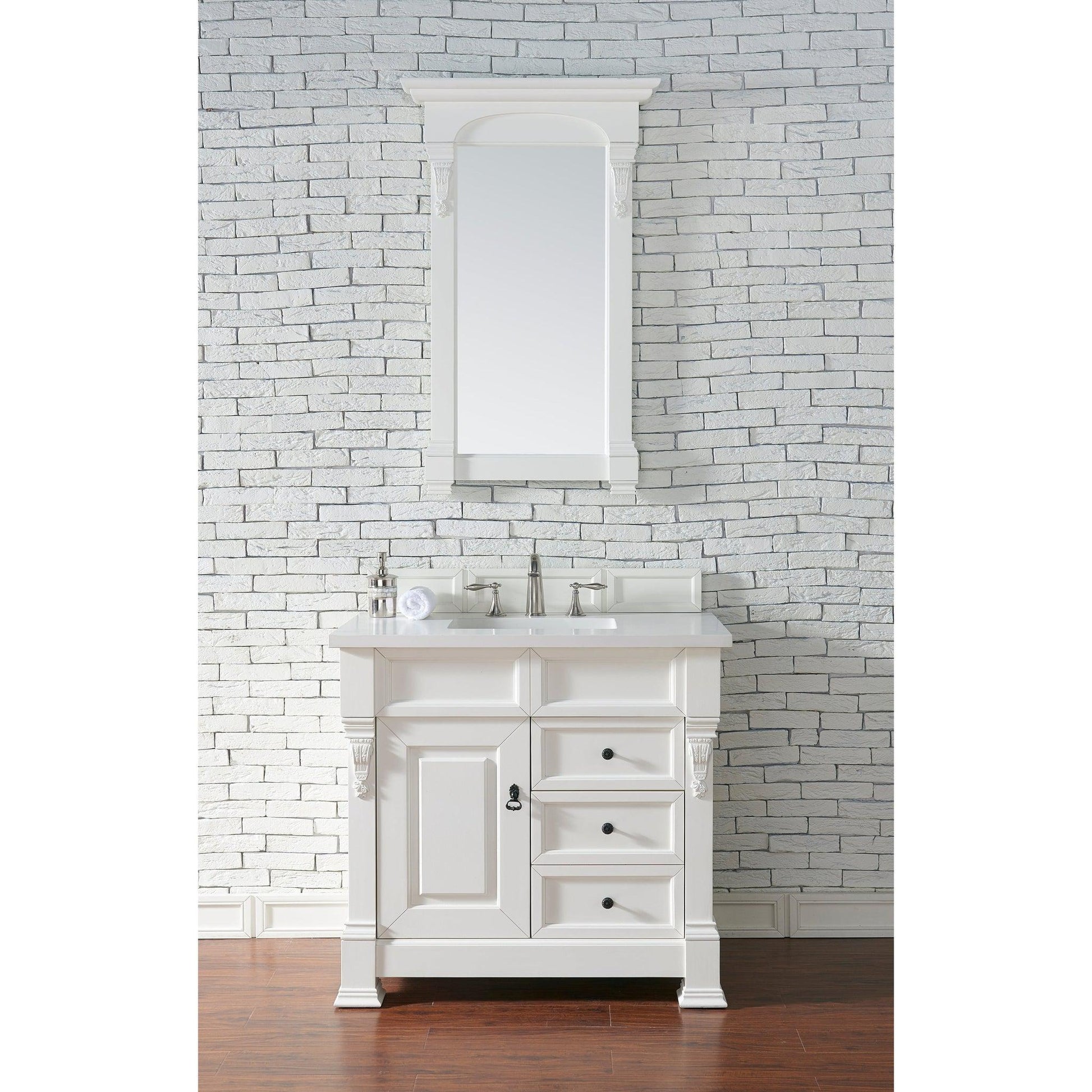 James Martin Vanities Brookfield 36" Bright White Single Vanity With 3cm White Zeus Quartz Top