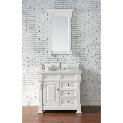 James Martin Vanities Brookfield 36" Bright White Single Vanity With 3cm White Zeus Quartz Top