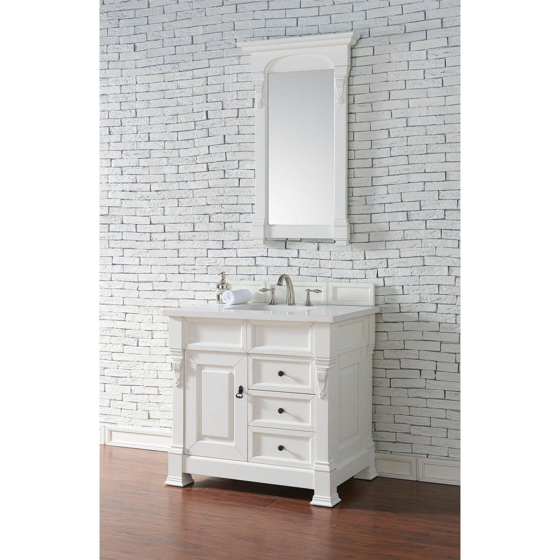 James Martin Vanities Brookfield 36" Bright White Single Vanity With 3cm White Zeus Quartz Top