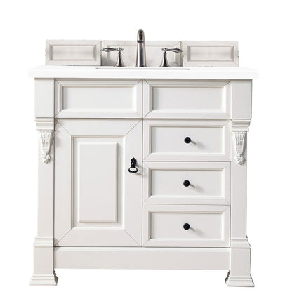 James Martin Vanities Brookfield 36" Bright White Single Vanity With 3cm White Zeus Quartz Top