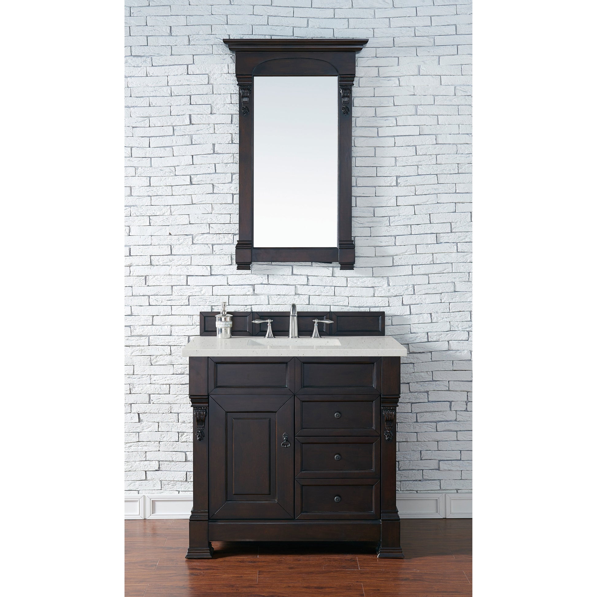 James Martin Vanities Brookfield 36" Burnished Mahogany Single Vanity With 3 cm Lime Delight Quartz Top