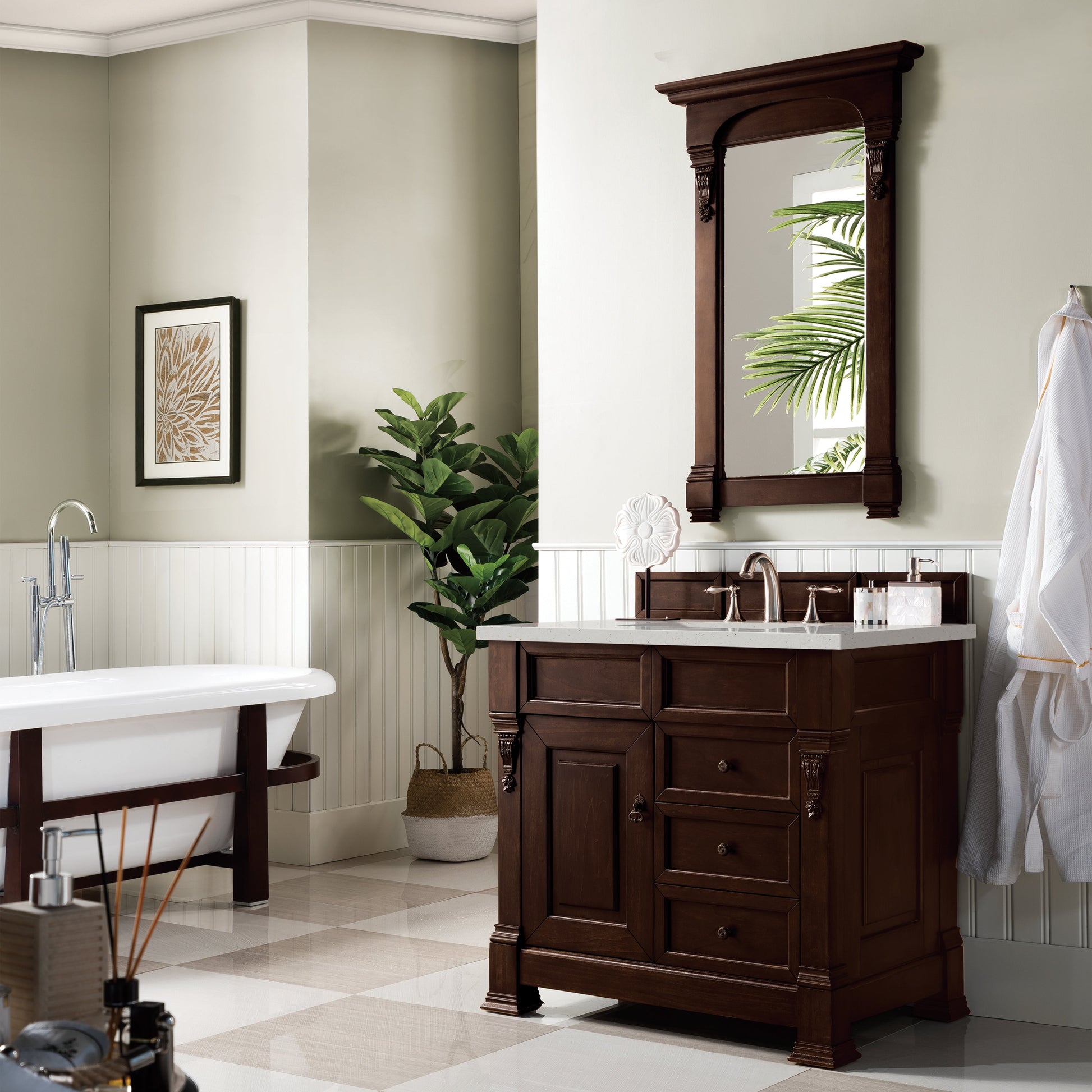 James Martin Vanities Brookfield 36" Burnished Mahogany Single Vanity With 3 cm Lime Delight Quartz Top