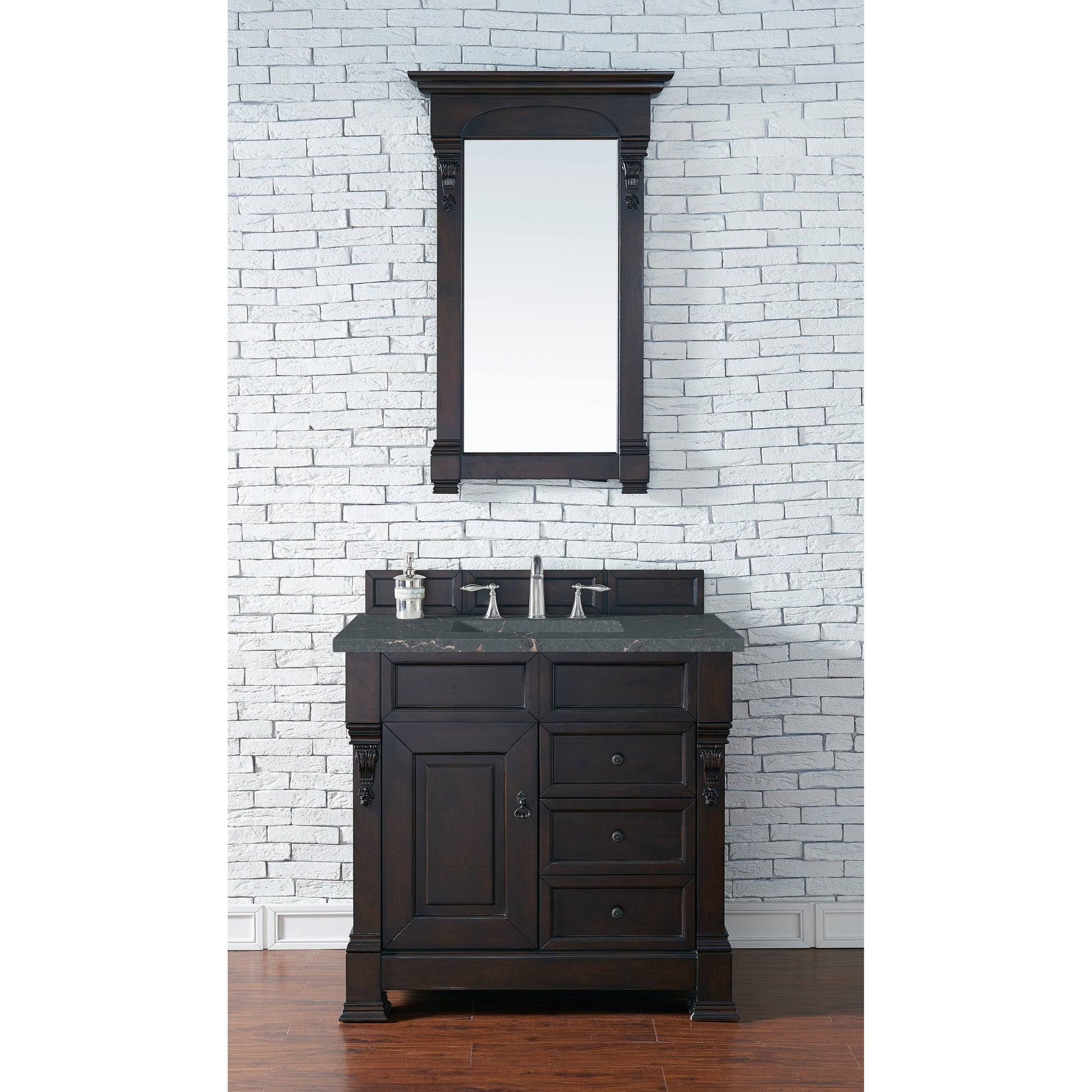 James Martin Vanities Brookfield 36" Burnished Mahogany Single Vanity With 3 cm Parisien Bleu Quartz Top