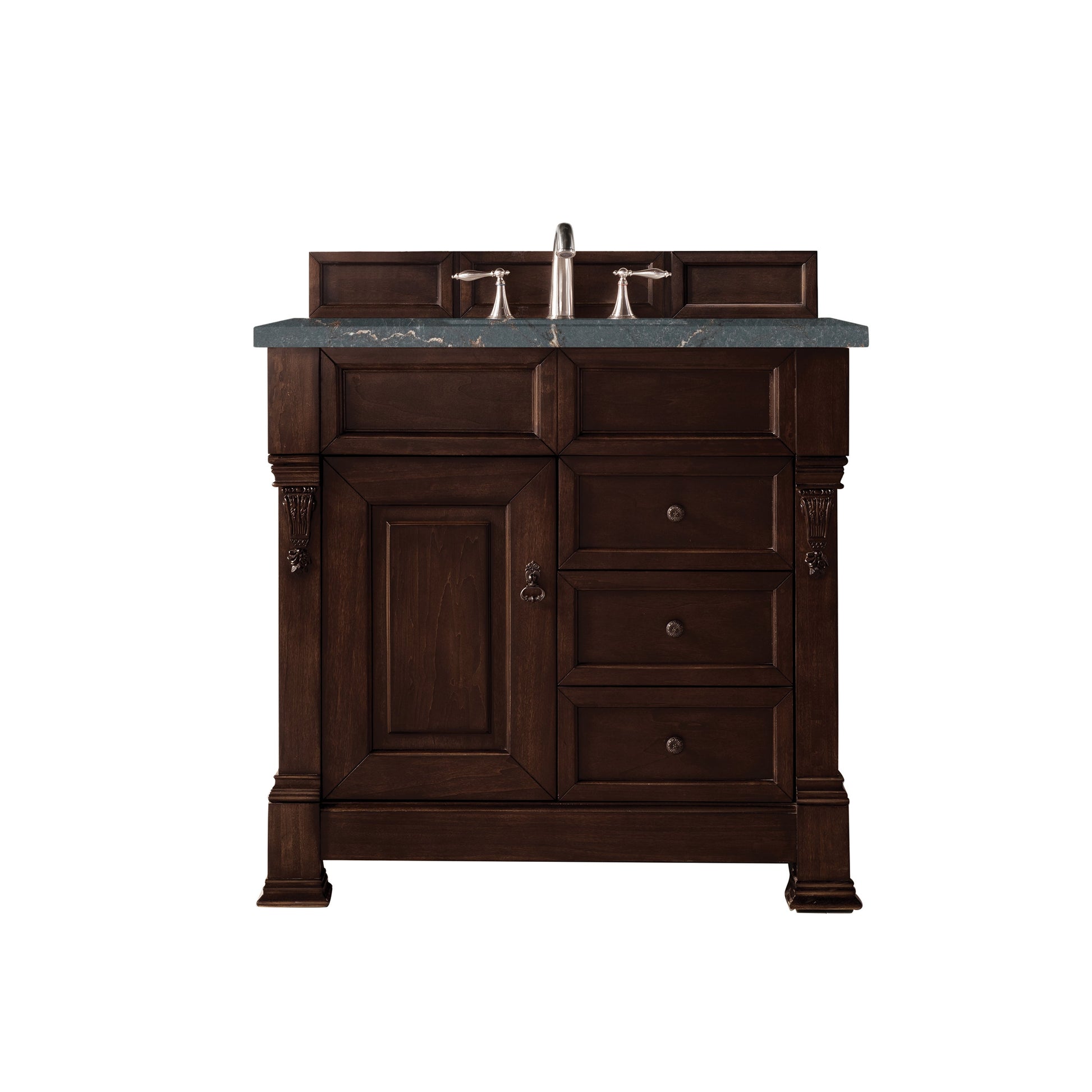 James Martin Vanities Brookfield 36" Burnished Mahogany Single Vanity With 3 cm Parisien Bleu Quartz Top