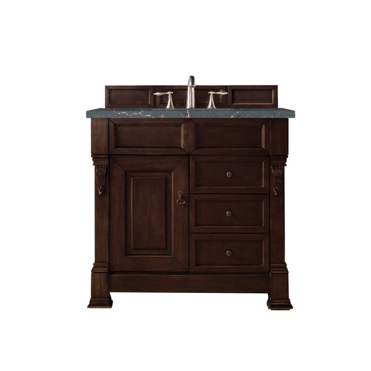 James Martin Vanities Brookfield 36" Burnished Mahogany Single Vanity With 3 cm Parisien Bleu Quartz Top