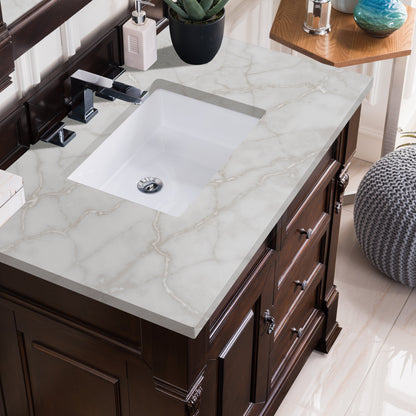 James Martin Vanities Brookfield 36" Burnished Mahogany Single Vanity With 3 cm Victorian Silver Quartz Top