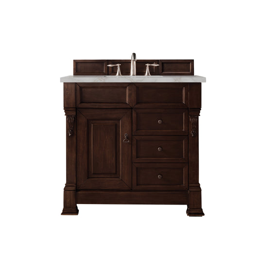 James Martin Vanities Brookfield 36" Burnished Mahogany Single Vanity With 3 cm Victorian Silver Quartz Top