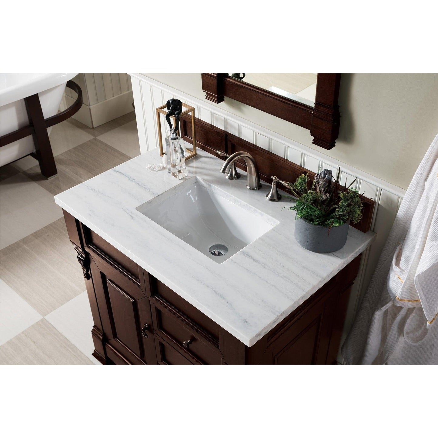 James Martin Vanities Brookfield 36" Burnished Mahogany Single Vanity With 3cm Arctic Fall Solid Surface Top