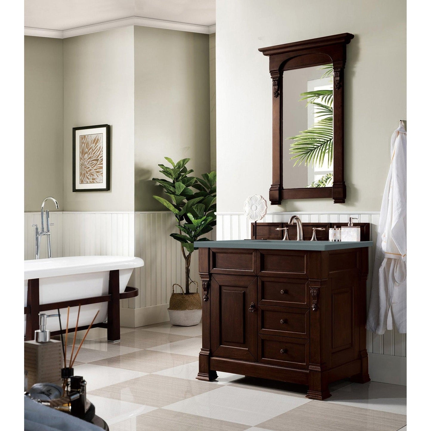 James Martin Vanities Brookfield 36" Burnished Mahogany Single Vanity With 3cm Cala Blue Quartz Top