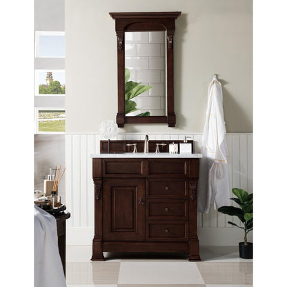 James Martin Vanities Brookfield 36" Burnished Mahogany Single Vanity With 3cm Carrara Marble Top