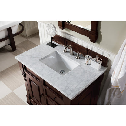 James Martin Vanities Brookfield 36" Burnished Mahogany Single Vanity With 3cm Carrara Marble Top