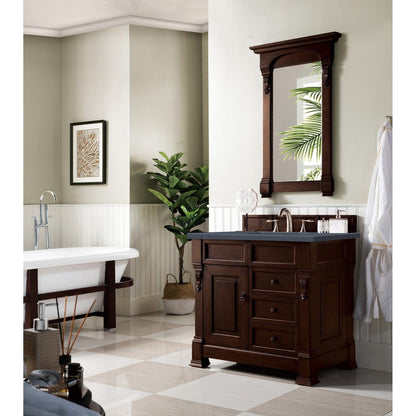 James Martin Vanities Brookfield 36" Burnished Mahogany Single Vanity With 3cm Charcoal Soapstone Quartz Top