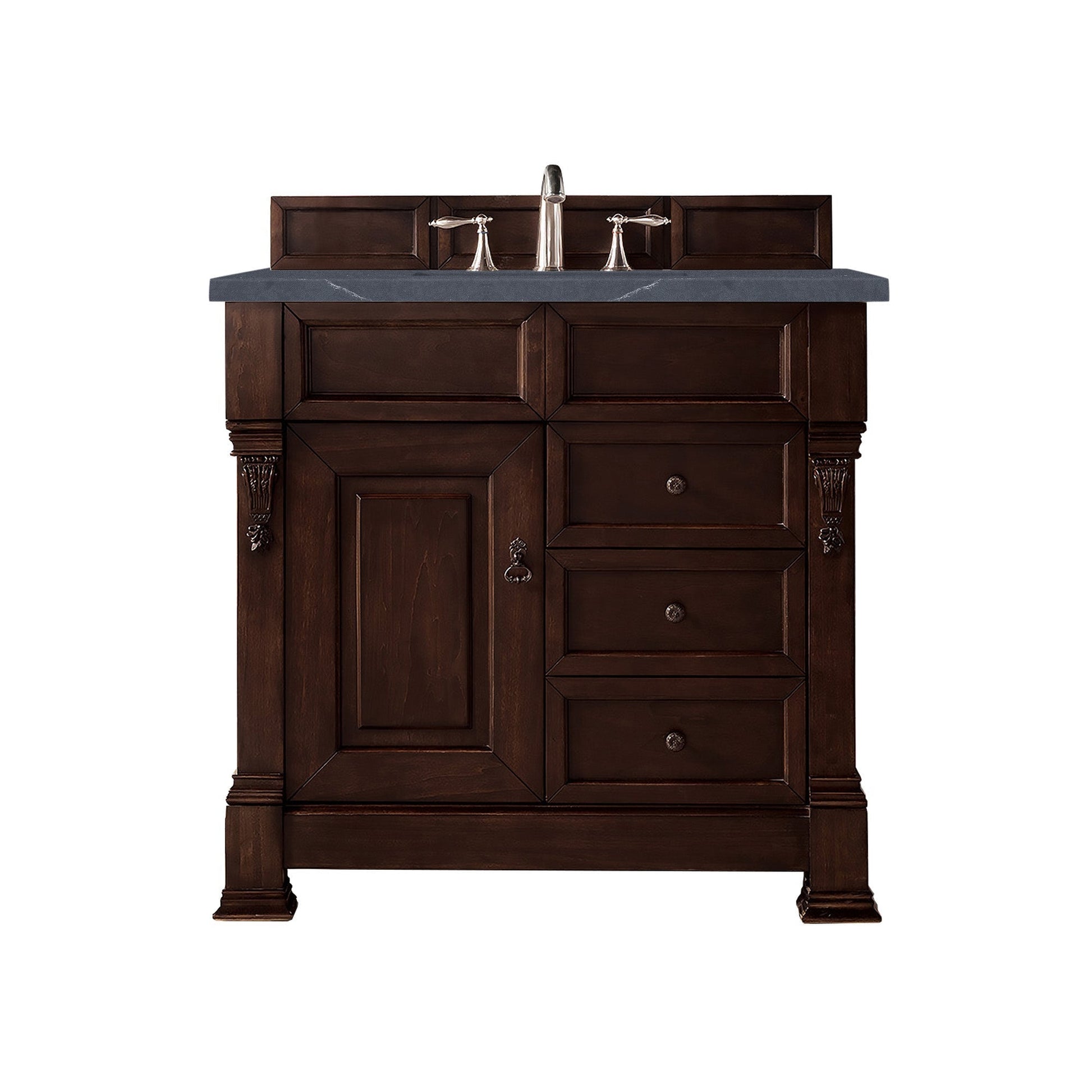 James Martin Vanities Brookfield 36" Burnished Mahogany Single Vanity With 3cm Charcoal Soapstone Quartz Top