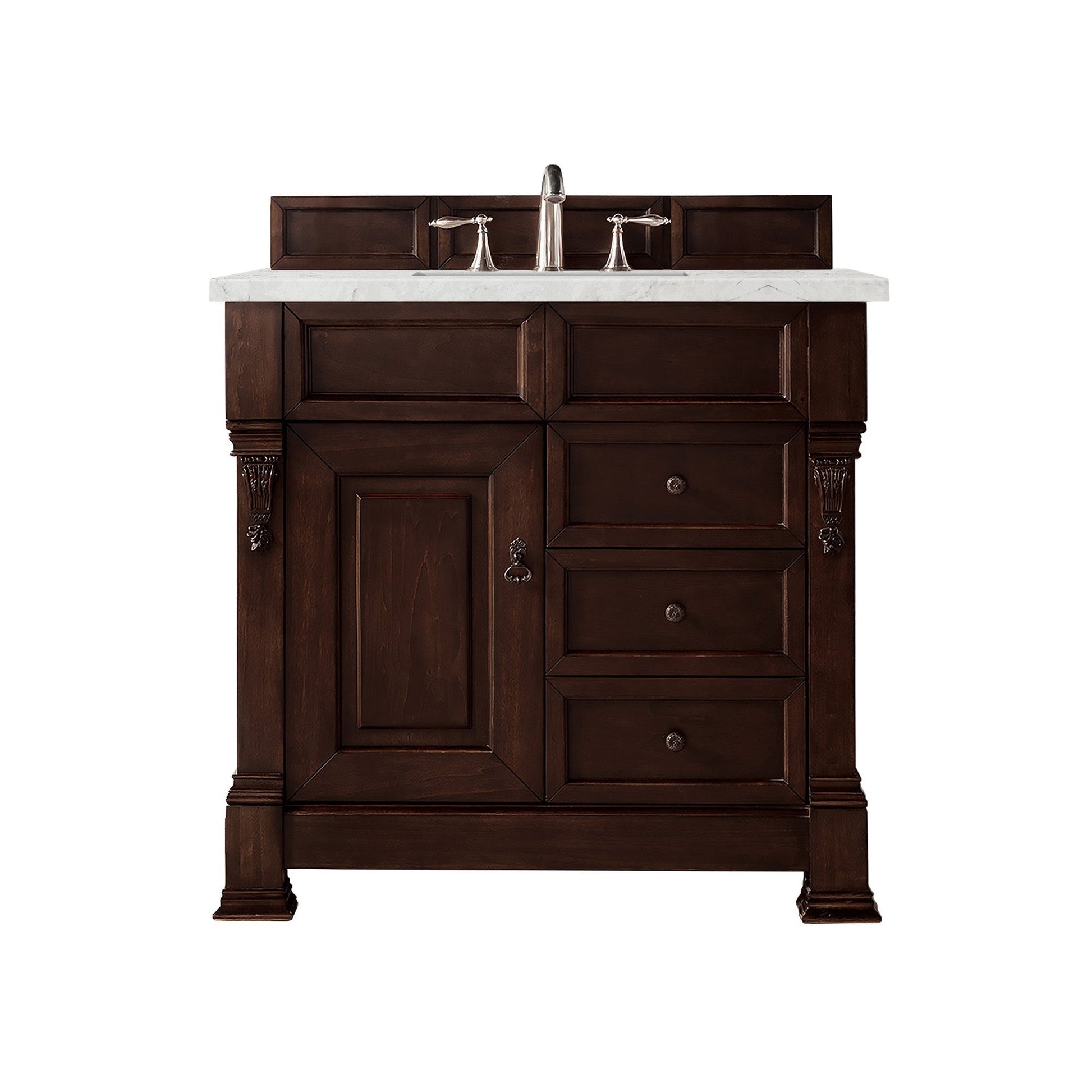 James Martin Vanities Brookfield 36" Burnished Mahogany Single Vanity With 3cm Eternal Jasmine Pearl Quartz Top