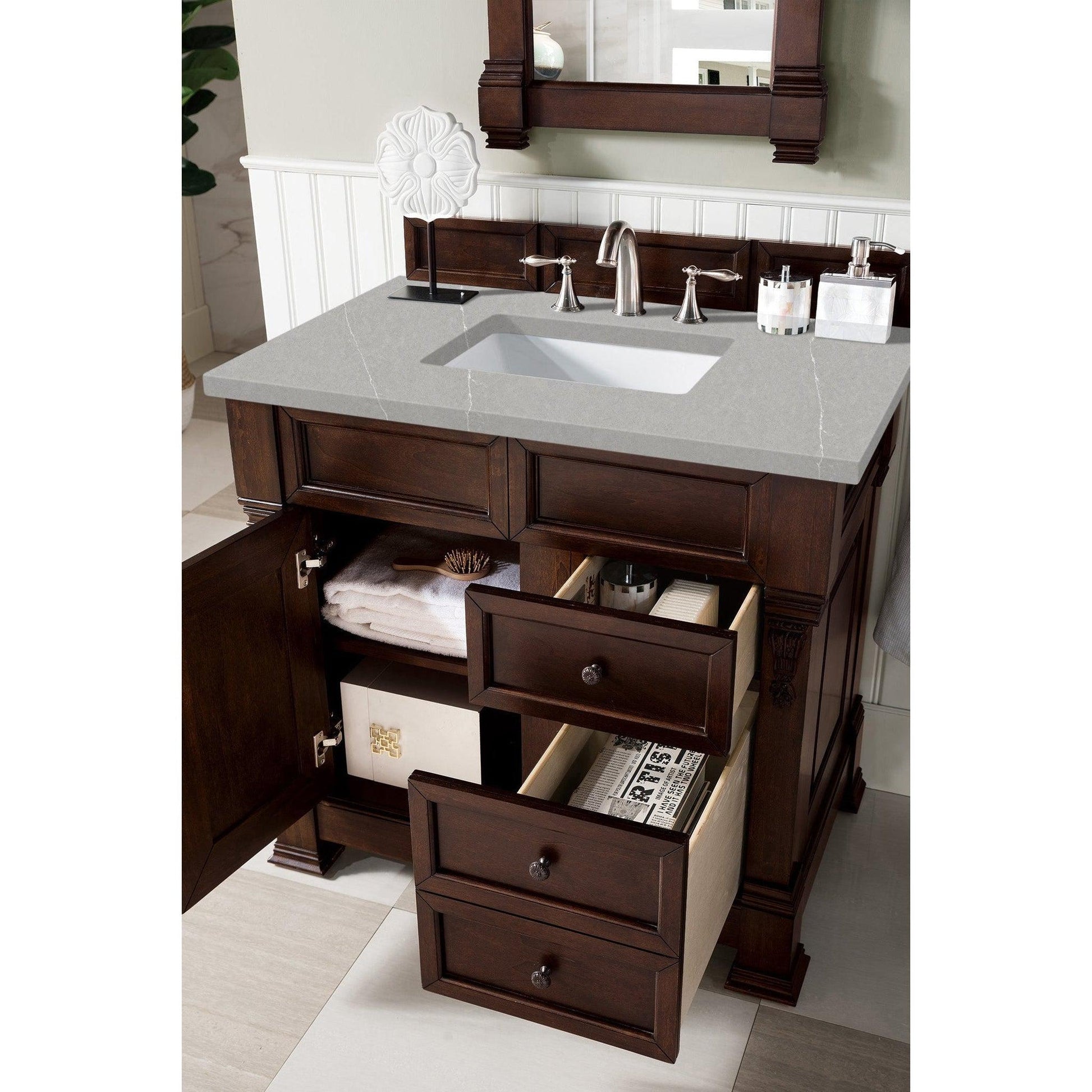 James Martin Vanities Brookfield 36" Burnished Mahogany Single Vanity With 3cm Eternal Serena Quartz Top