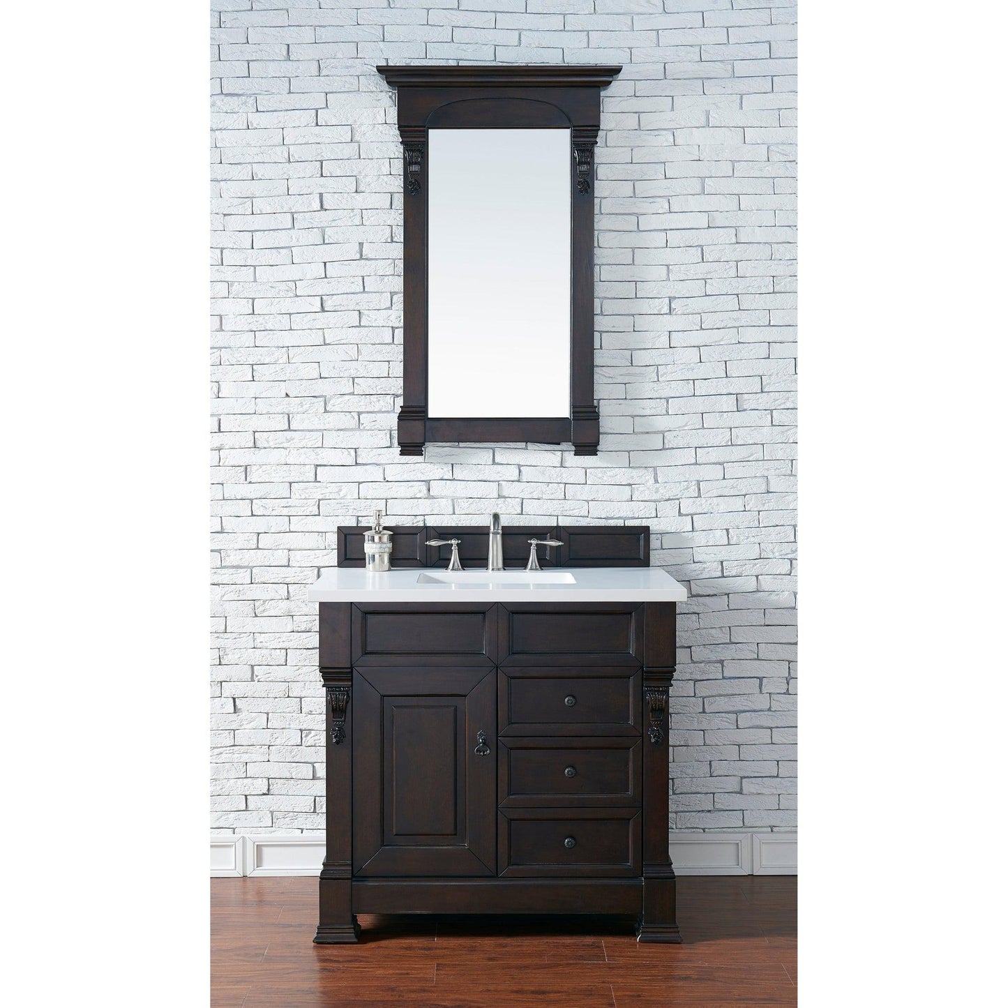 James Martin Vanities Brookfield 36" Burnished Mahogany Single Vanity With 3cm White Zeus Quartz Top