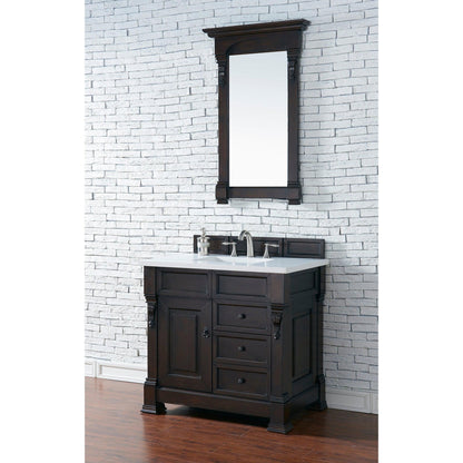 James Martin Vanities Brookfield 36" Burnished Mahogany Single Vanity With 3cm White Zeus Quartz Top