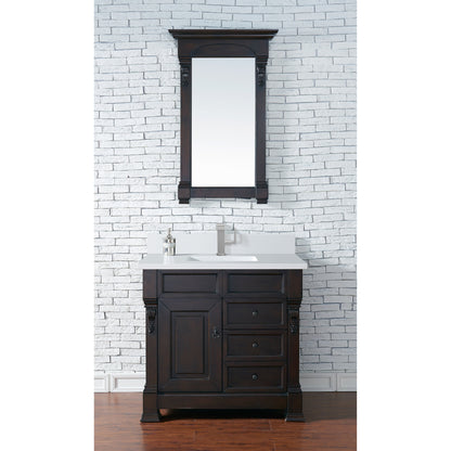 James Martin Vanities Brookfield 36" Burnished Mahogany Single Vanity With Single Hole 3 cm White Zeus Quartz Top & Backsplash